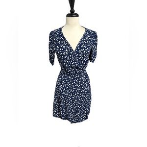 MINKPINK Wrap Dress Sz Med Shady Days Tea Navy Blue and White Floral Womens